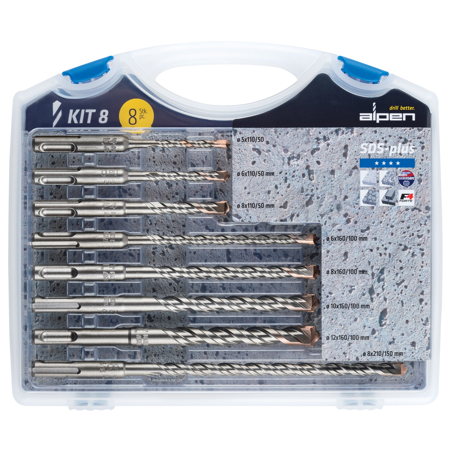 SDS Plus Drill Bit Set – 8 Piece with Plastic Carry Case