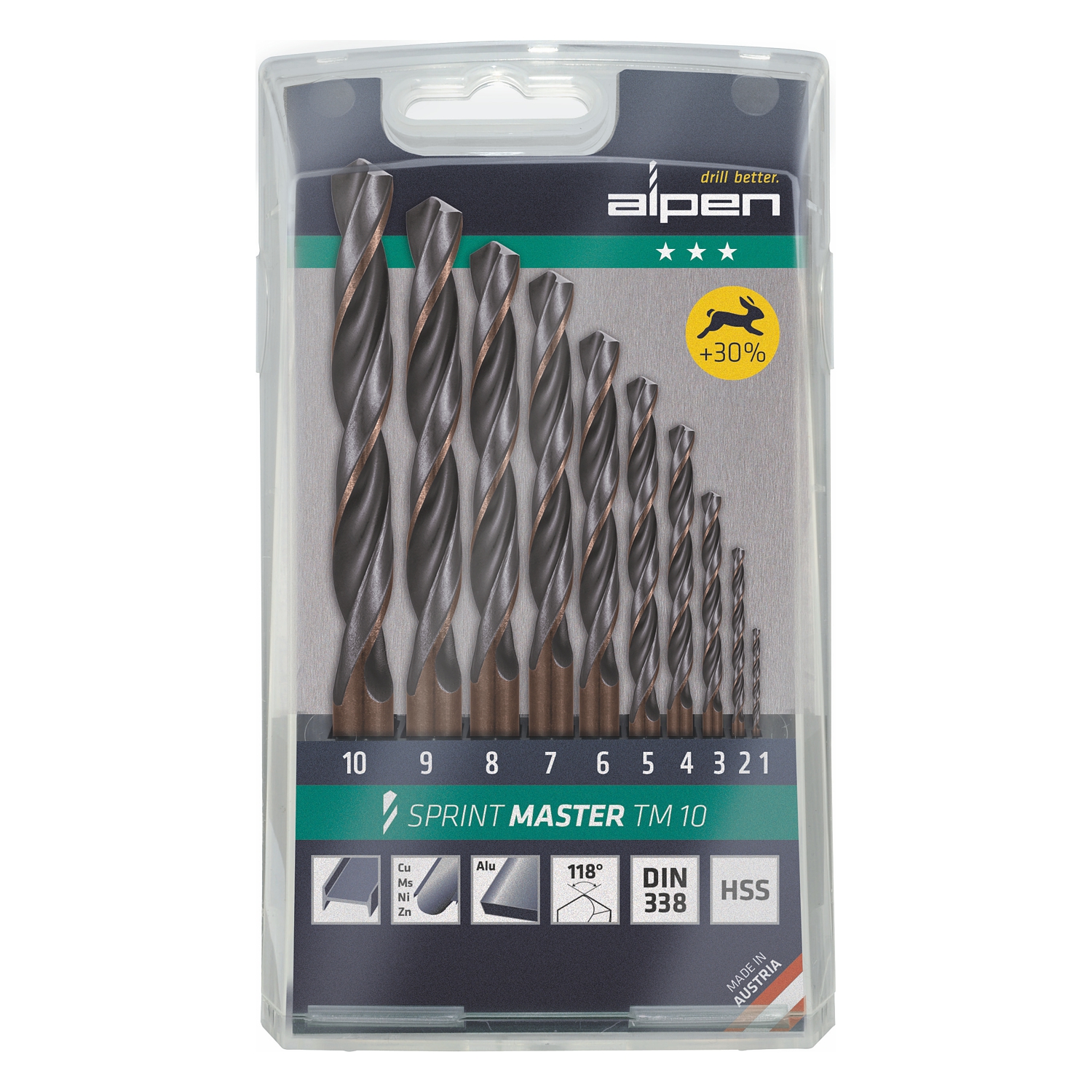 HSS Sprint Drill Bit Set – 10 Piece (1–10mm x 1.0mm)