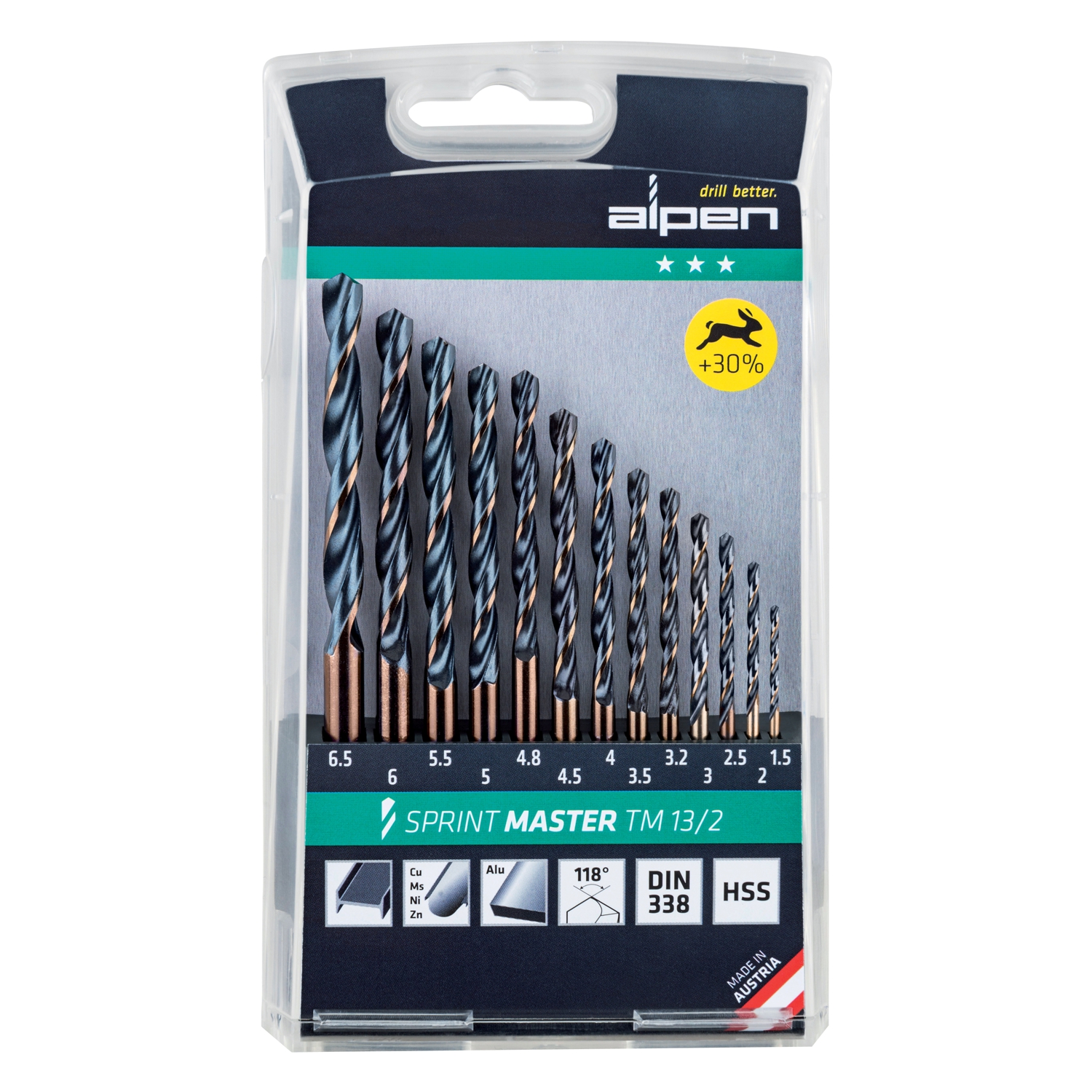 Alpen Sprint Drill Bit Set – 13 Piece (1.5–6.5mm)
