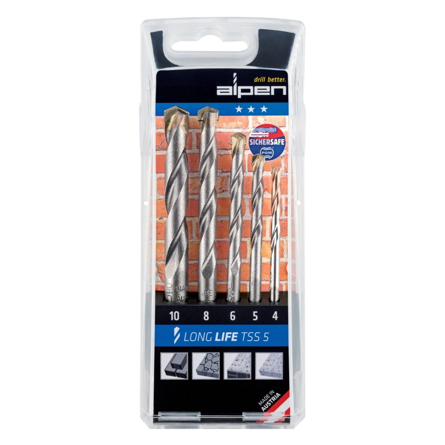 Alpen Masonry Drill Bit Set – 5pc Long Life 4–10mm