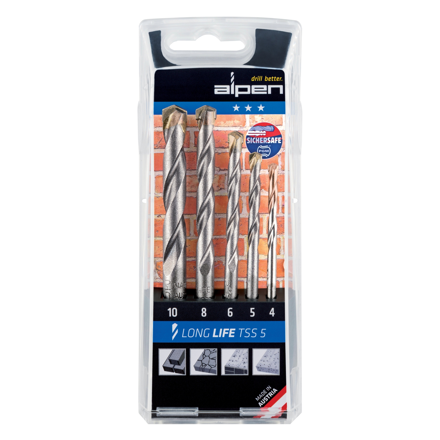 Alpen Masonry Drill Bit Set – 5pc Long Life 4–10mm