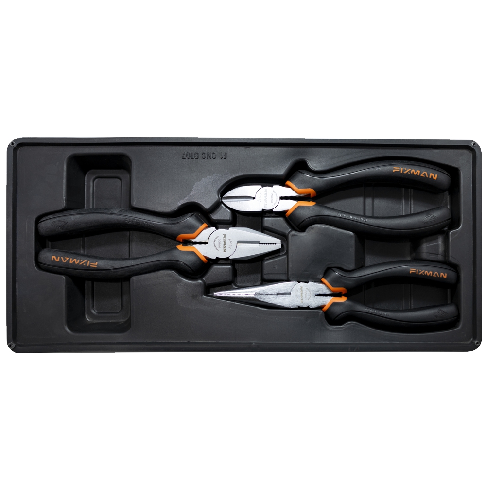 Fixman 3-Piece Pliers Set – Combination 8", Cutting 7.5", Long Nose 8" (Tray)
