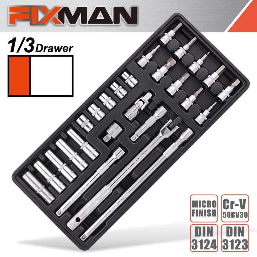 Fixman 26-Pc 3/8' Dr.Sockets & Accessories