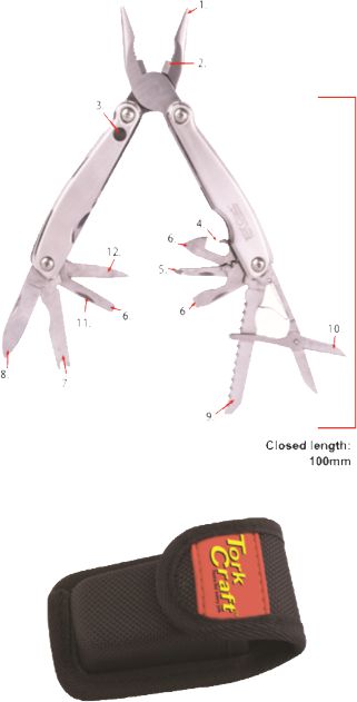 Tork Craft Silver Multitool with LED Light & Nylon Pouch - Image 2