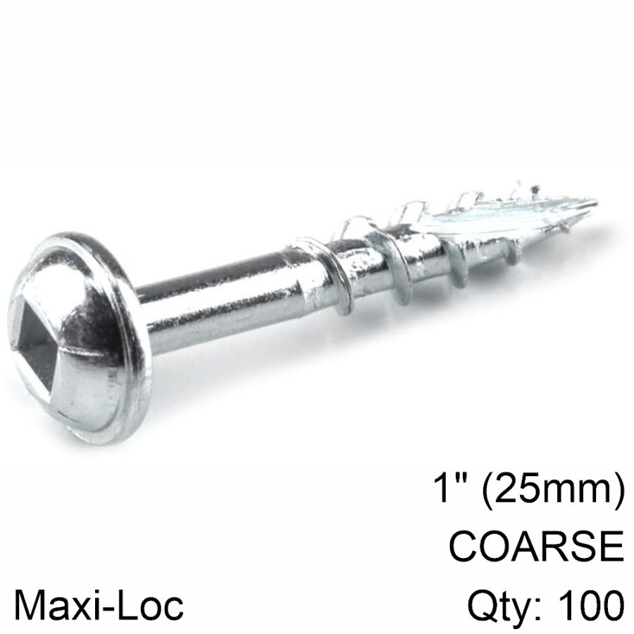 Kreg Zinc Pocket Hole Screws 25Mm 1.00' #8 Coarse Thread Mx Loc 100Ct