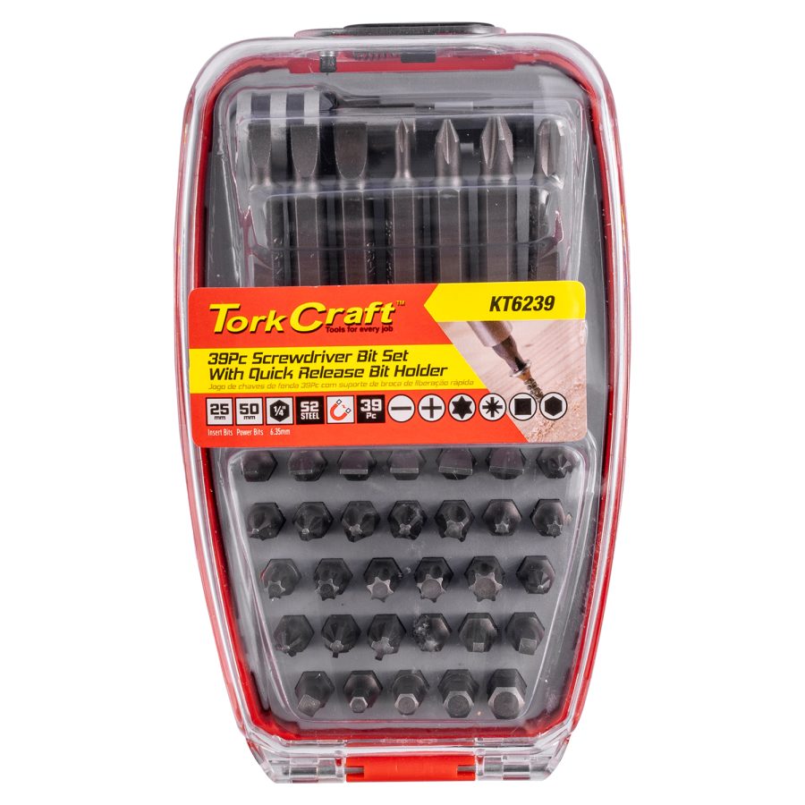 Screwdriver Bit Set 39Pc 25Mm 50Mm Bits With Quick Release Bit Holder