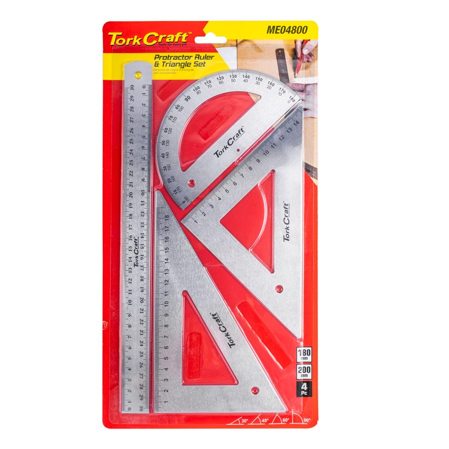 Protractor Ruler & 2 X Traingle Set 4Pc