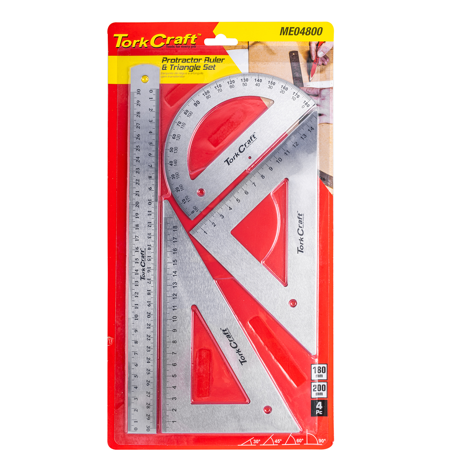 Protractor Ruler & 2 X Traingle Set 4Pc