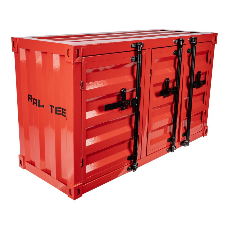 Metal Container Storage Box 1000 X 400 X 600Mm Red 3 Door Single Shelf