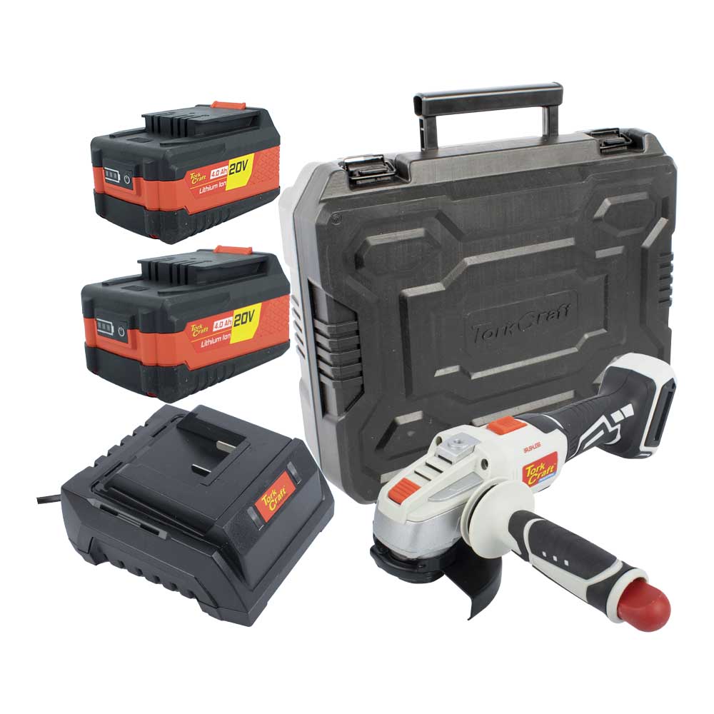Tork Craft 20V 115mm Angle Grinder with 2 x 4.0Ah Batteries & Standard Charger