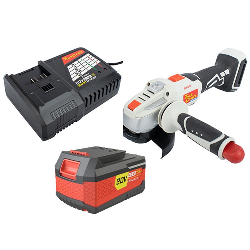 Tork Craft AG115B 20V Brushless Angle Grinder + Battery Pack & Smart Charger