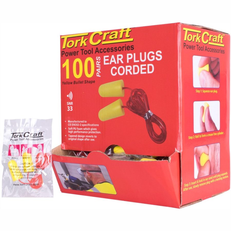 Ear Plug Corded – 1 Pair Poly Bag (100 Pairs Per Box) Bullet Shape Yellow