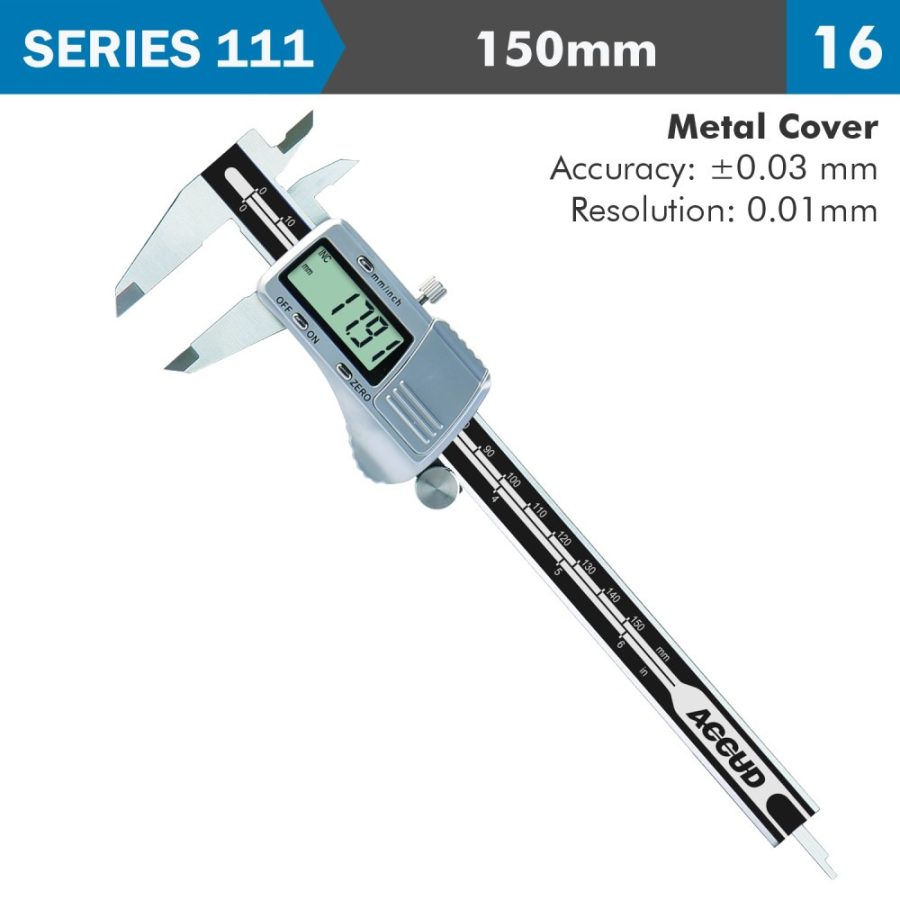 ACCUD Digital Caliper 150mm Stainless Steel with Metal Cover – 0.03mm Accuracy, 0.01mm Resolution