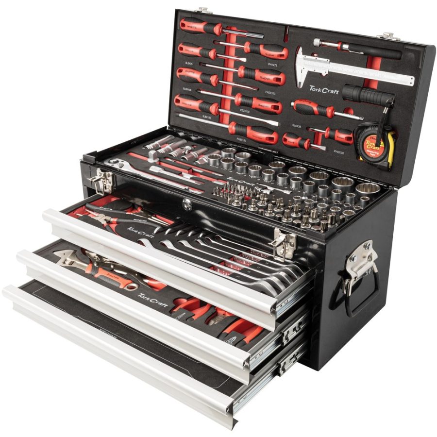 Tork Craft Tool Box 154 Piece – 3 Drawer & Top Tray (535x255x315mm)