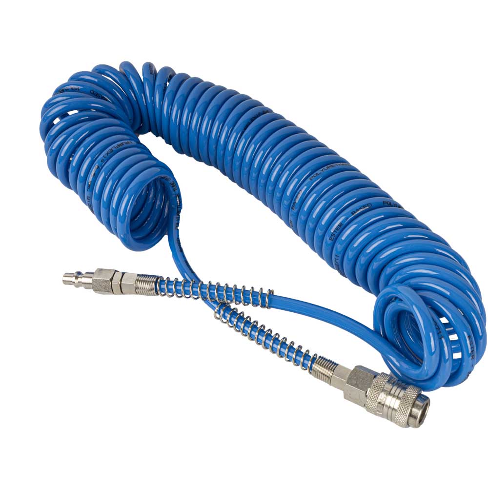 Spiral Polyp Hose Blue 5Mmx8Mmx8M With Quick Couplers Bx15Pu8-5