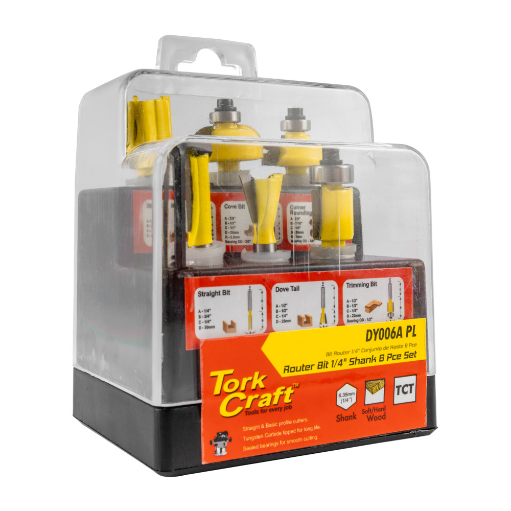 Router Bit Set 6pc 1/4 Shank TorkCraft – Plastic Box