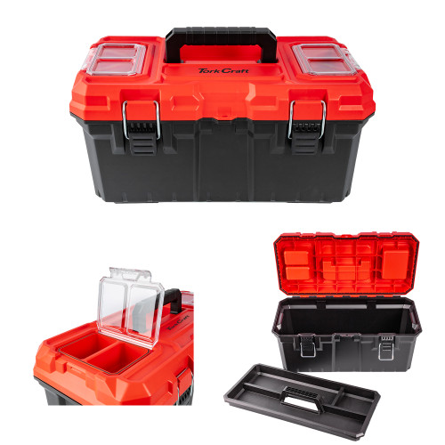 Tork Craft Plastic Tool Box 480mm With Organizer Red Black