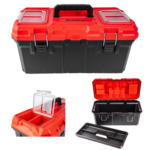 Tork Craft Plastic Tool Box 550mm With Organizer Red Black