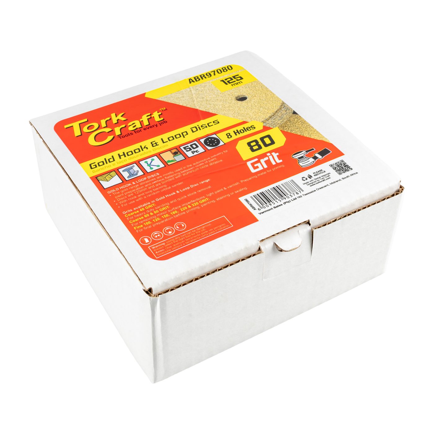 Gold Disc (50 Pieces) 80 Grit 125mm X 8 Holes Hook And Loop