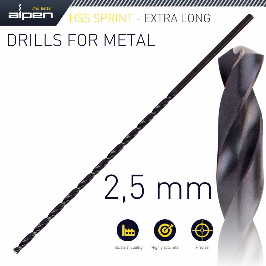 Hss Drill Bit 2.5mm 140 X 95 Extra Long