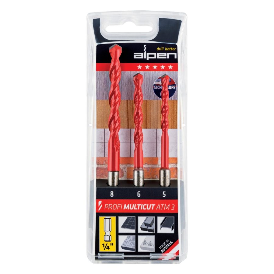 Alpen Multicut Drill Bit Set 3 Piece Hex Shank 5 6 8mm