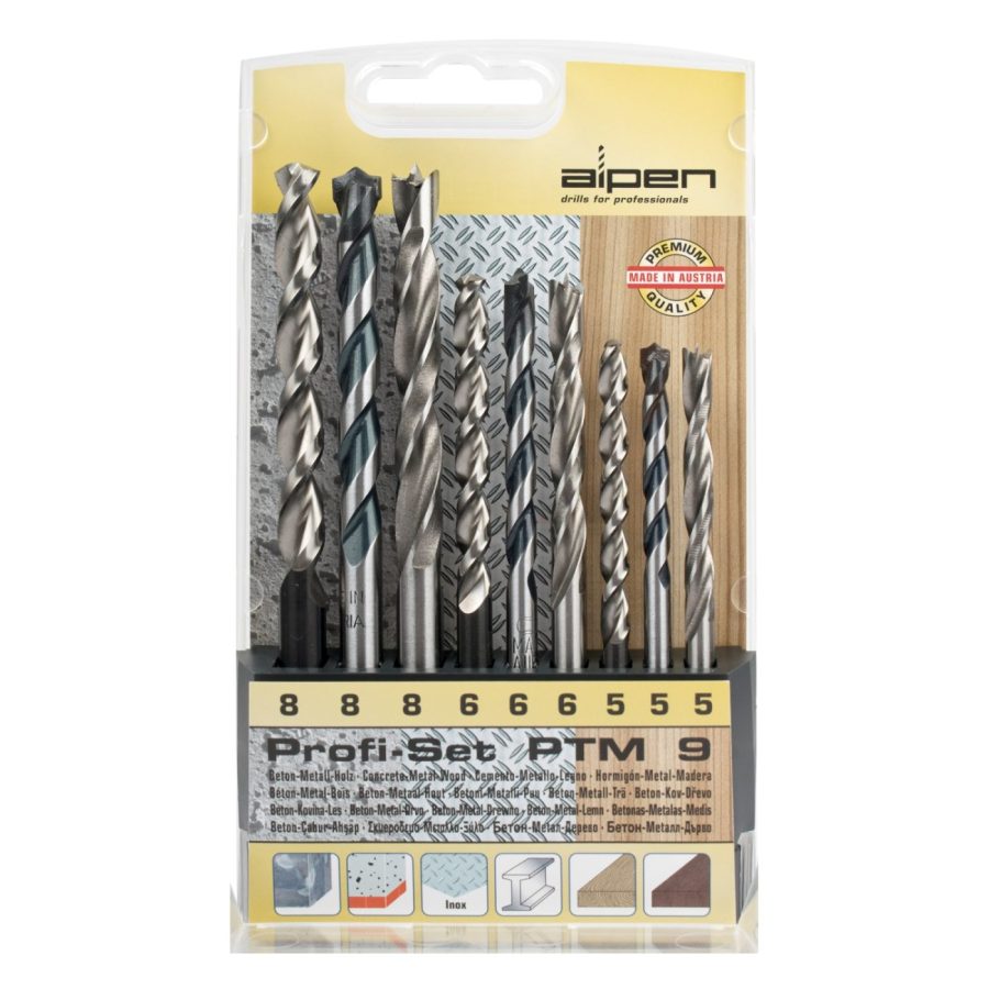 Alpen 9 Pce Set Wood.hss Super And Masonry 5mm-6mm And 8mm