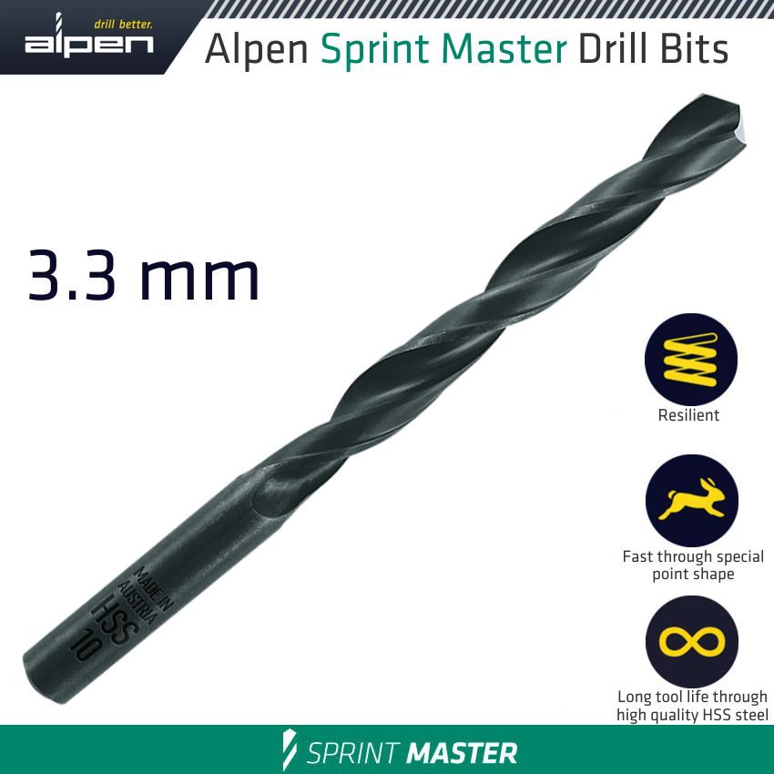 Hss Sprint Master 3.3mm X1 Sleeved Din338 Alpen Drill Bit