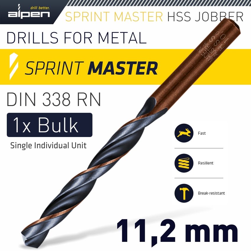 Hss Sprint Master 11.2mm Bulk Din 338 Alpen Drill Bit