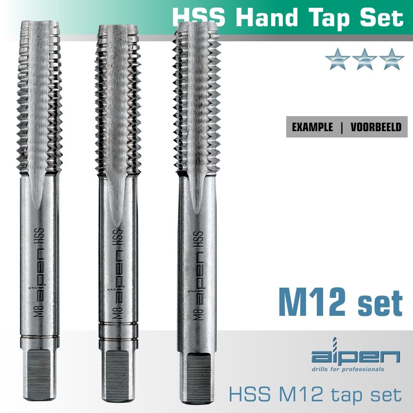 Hand Tap Set In Pouch M12 Hss 1.75mm Pitch