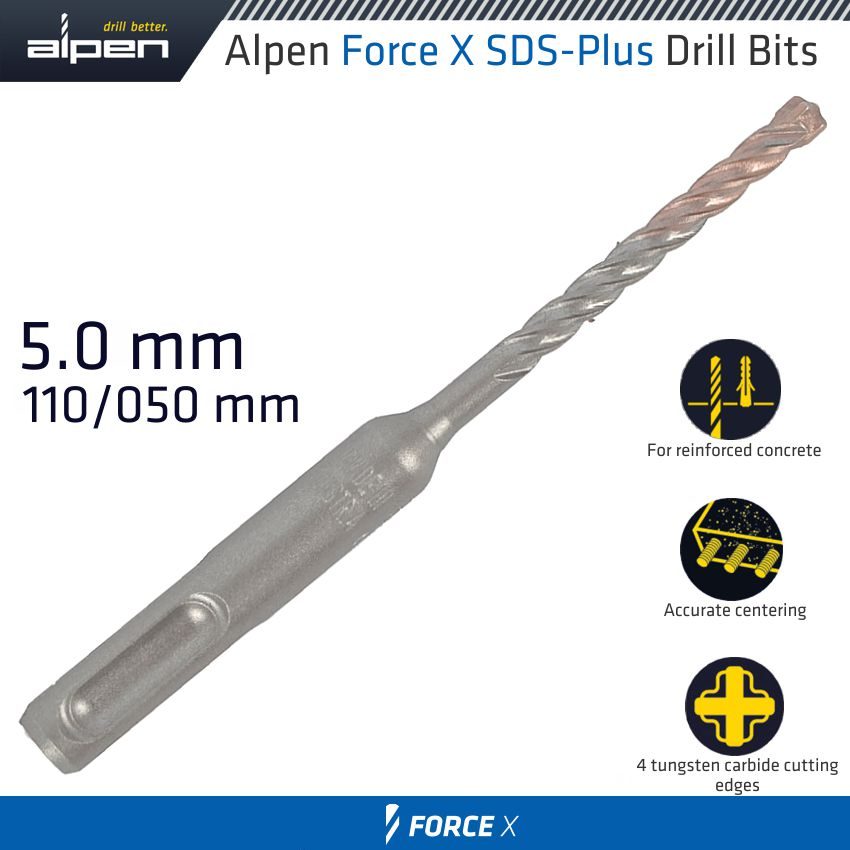 Force X 5.0 X 110/050 Sds-plus Rebar Drill Bit X4 Cutting Edges - Bulk