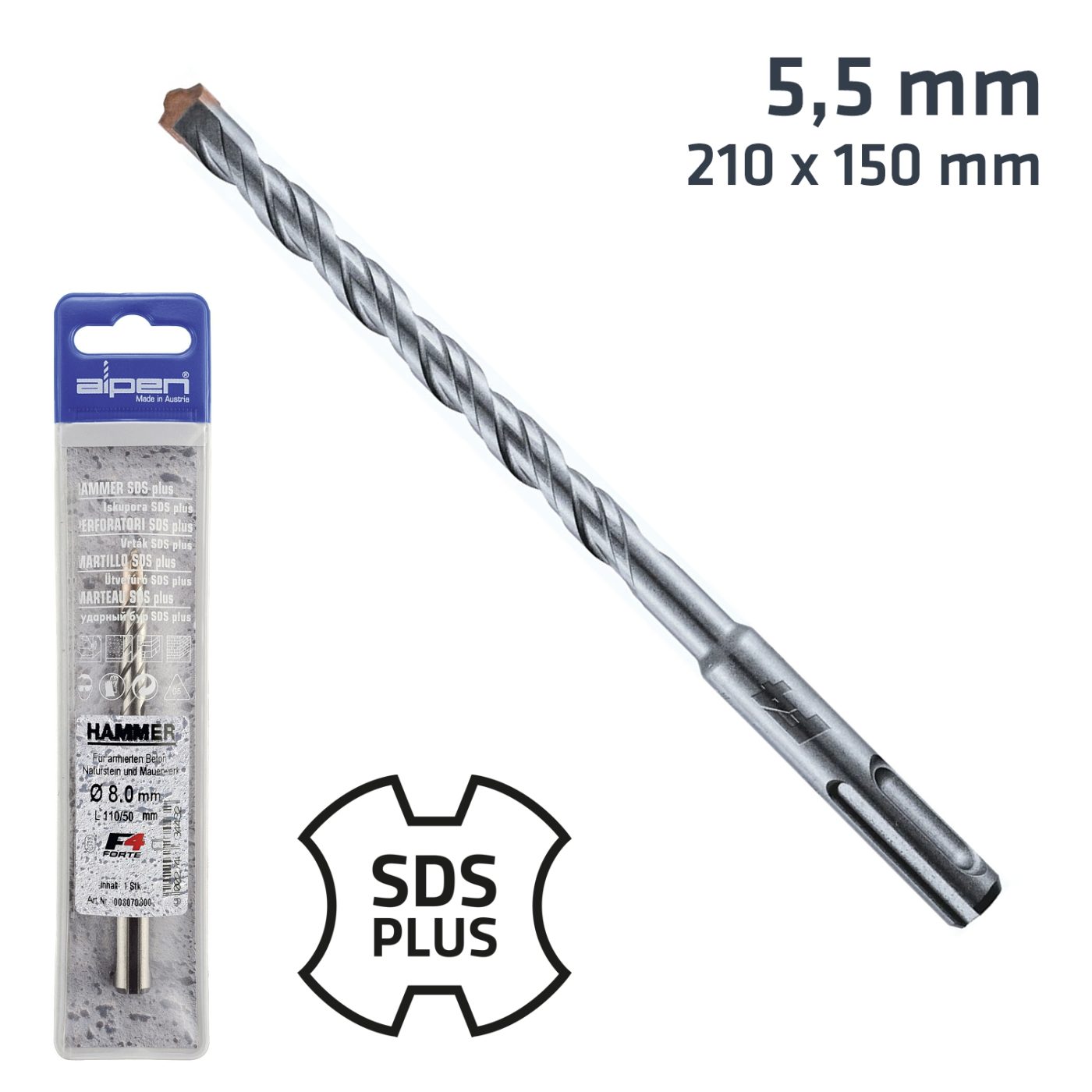 Sds Plus 210x150 5.5mm Hammer Bit Plastic Wallet