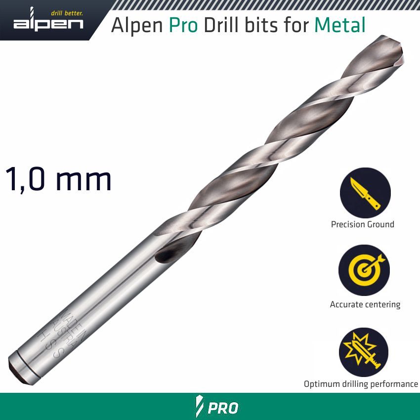 Alpen Pro 1.0mm Hss Drill Din 338 Rn 135 With Split Point Bulk