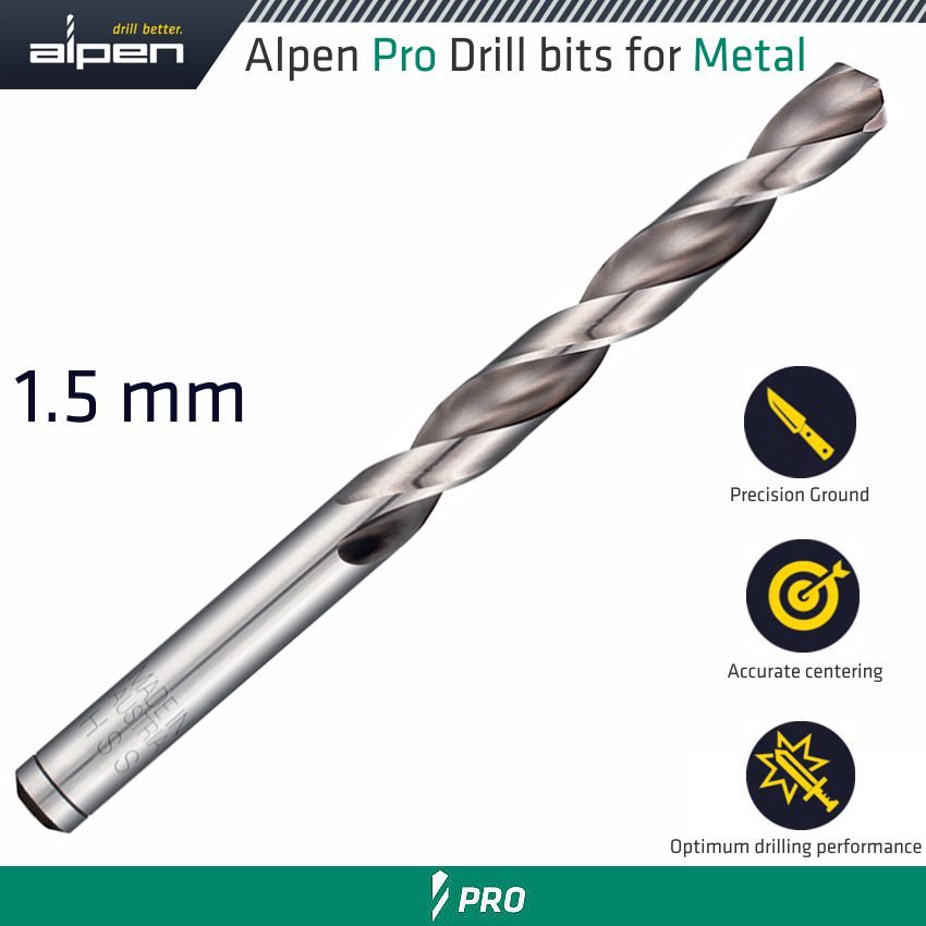Alpen Pro 1.5mm Hss Drill Din 338 Rn 135 With Split Point Bulk