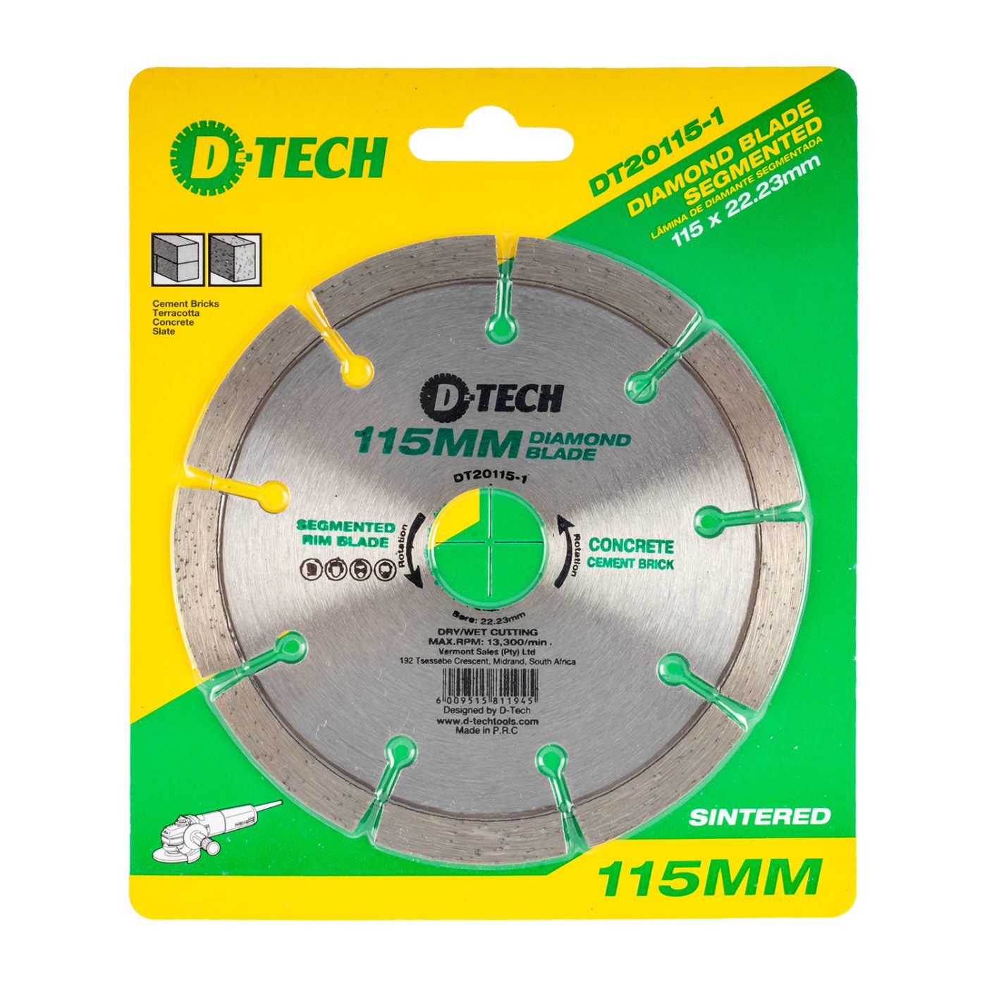 Diamond Blade Segmented Std. 115x22,23mm Concrete/clay Bricks