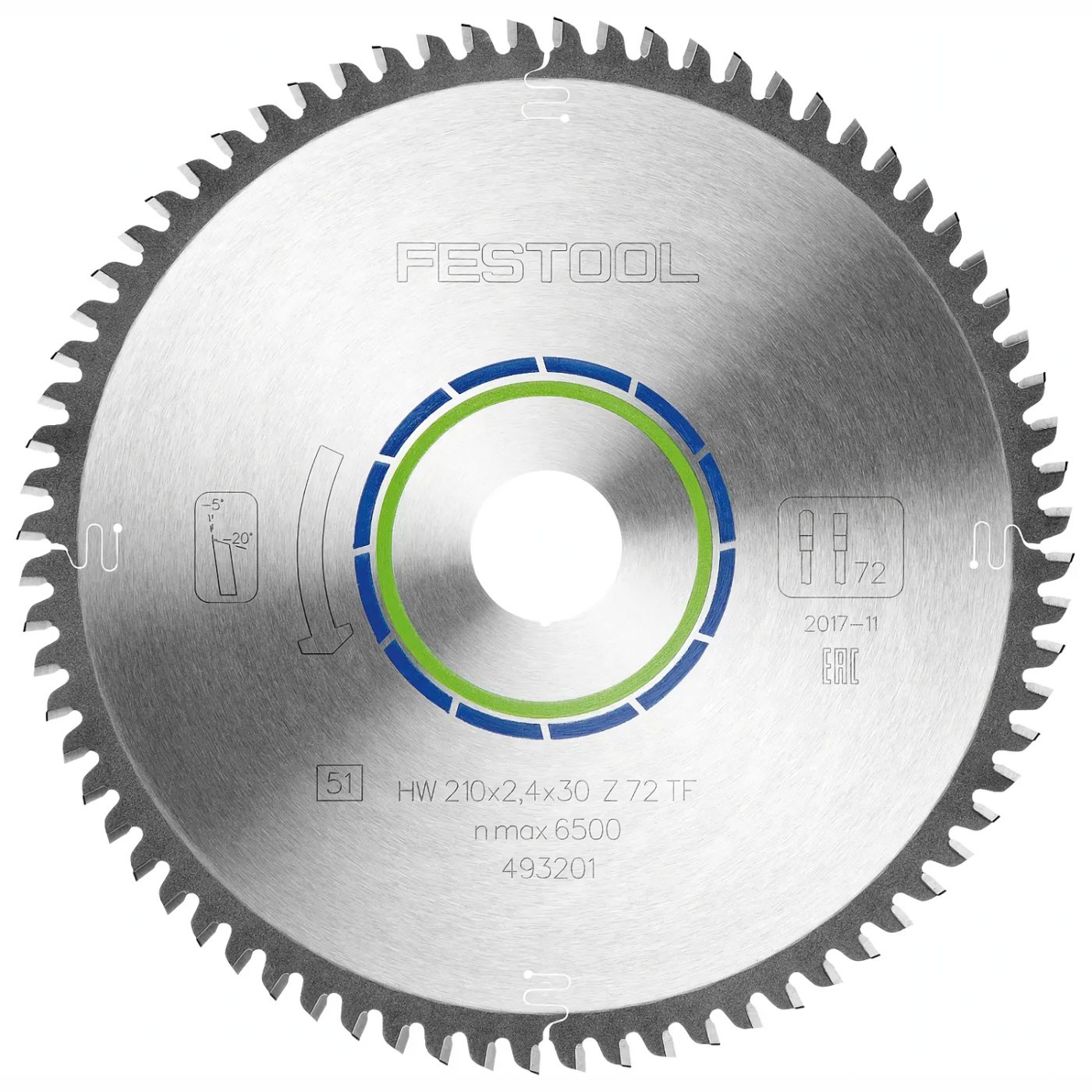 Festool HW 210x2,4x30 TF72 Aluminium/Plastics Circular Saw Blade 210mm x 30mm 72T