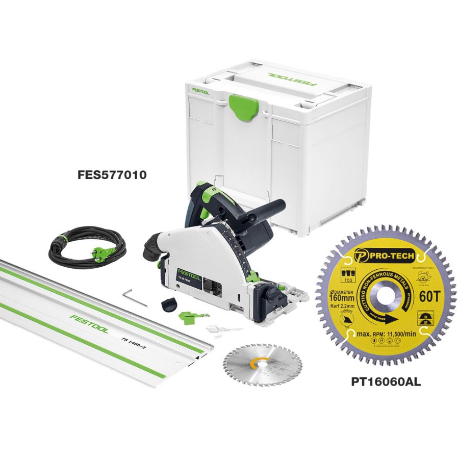 Festool TS 55 FEBQ-Plus-FS Plunge-Cut Saw Kit with Pro-Tech PT16060AL Aluminium Saw Blade