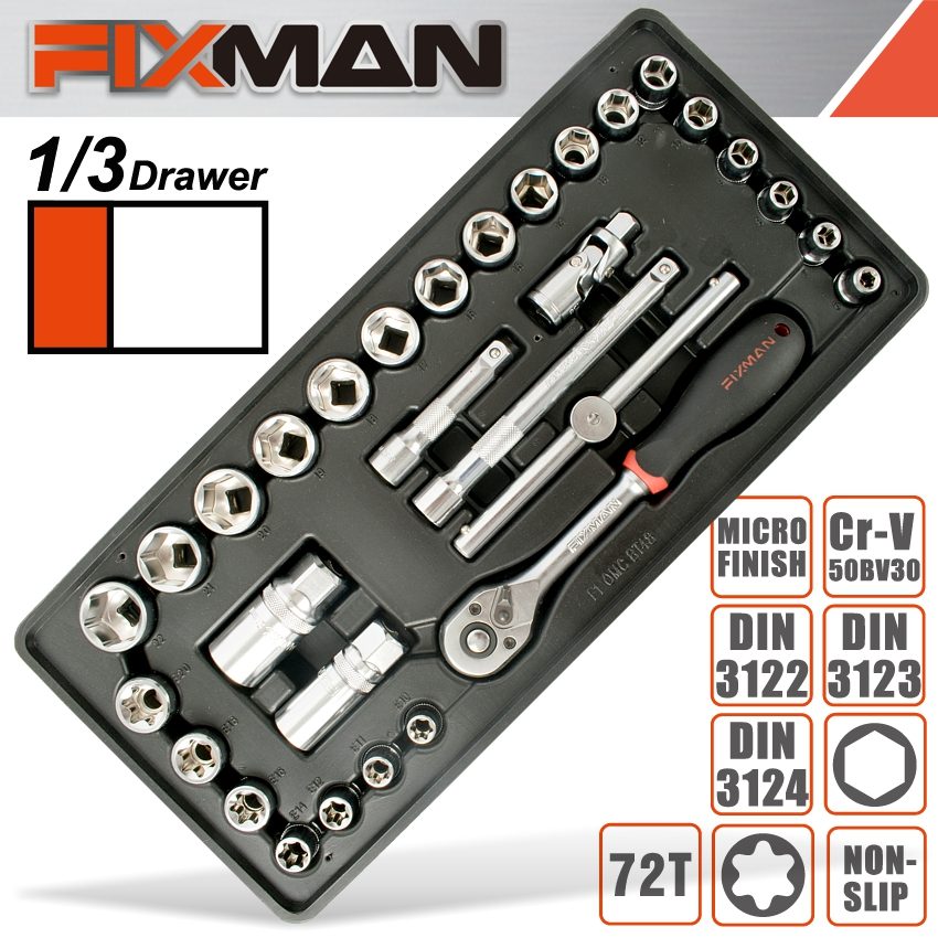 Fixman 31-pc 3/8'dr.sockets & Accessories