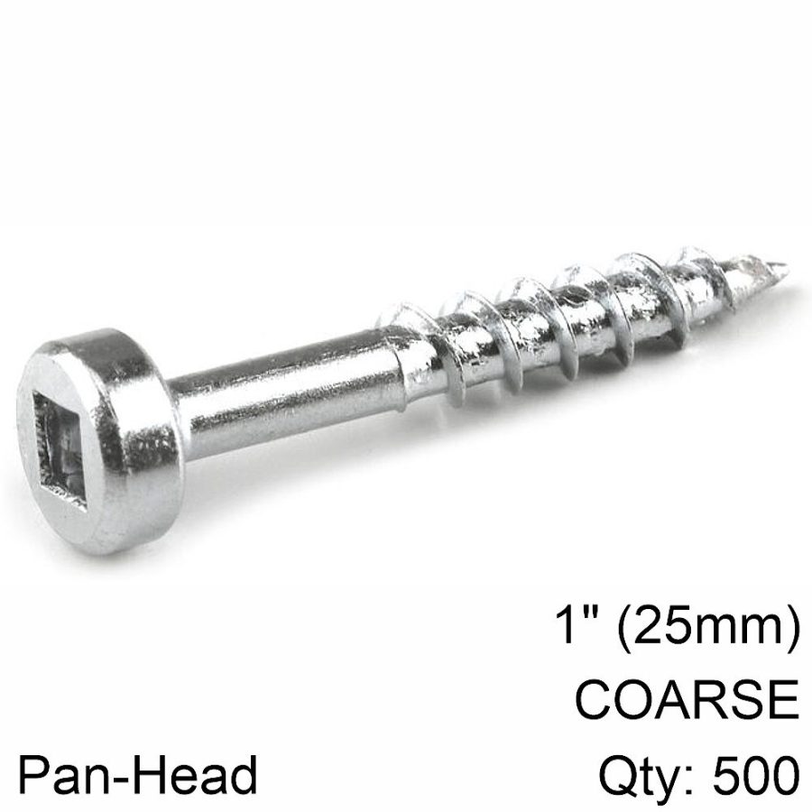 Kreg Zinc Pocket Hole Screws 25mm 1.00' #7 Coarse Thread Pan Head 500c