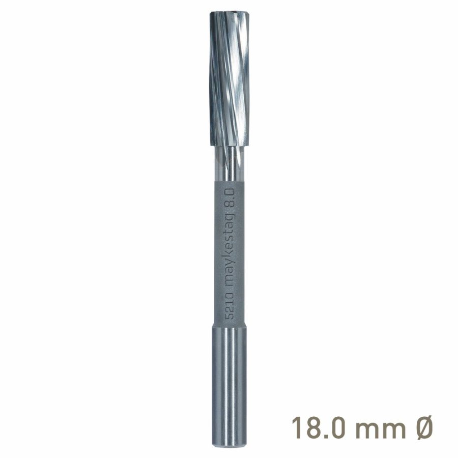 Maykestag Solid Carbide NC Machine Reamer 18mm Left Hand Spiral H7 Form B