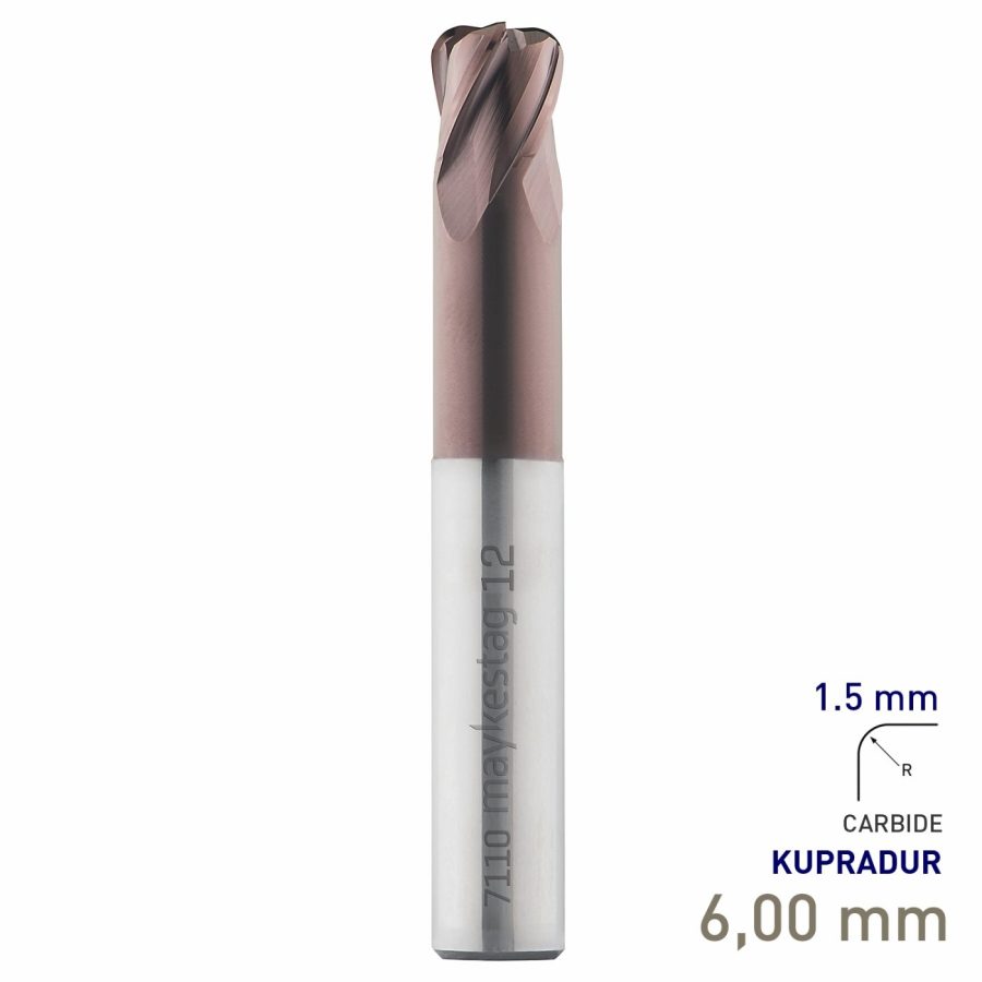 Maykestag HSC Solid Carbide Torus End Mill 6mm R1.5 Short Series 4 Flute KUPRADUR