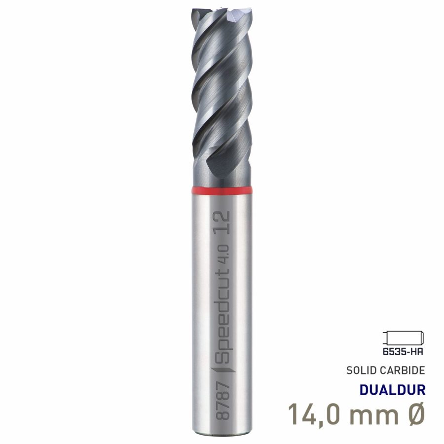 Maykestag Speedcut 4.0 Ultra Hard Steel 50-65 HRC DUALDUR HPC End Mill 14mm Long Series 4 Flute