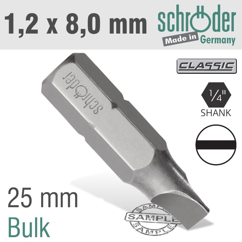 Slotted Bit 1.2x8.0 25mm Bulk