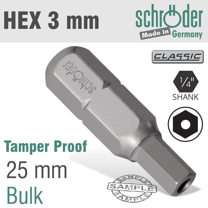 Allen/hex 3mm Security Insert Bit 25mm Bulk