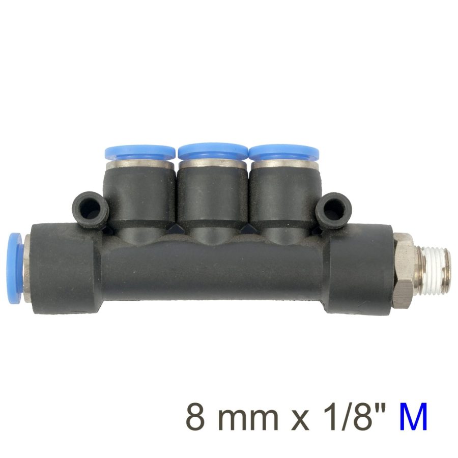 Pu Hose Fitting Manifold 4 X 8mm Port X 1/8'm