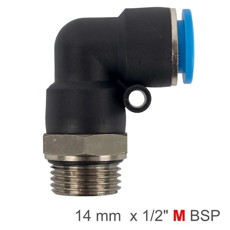 Elbow W/o-ring 14mm-1/2' M Pu Hose Fitting