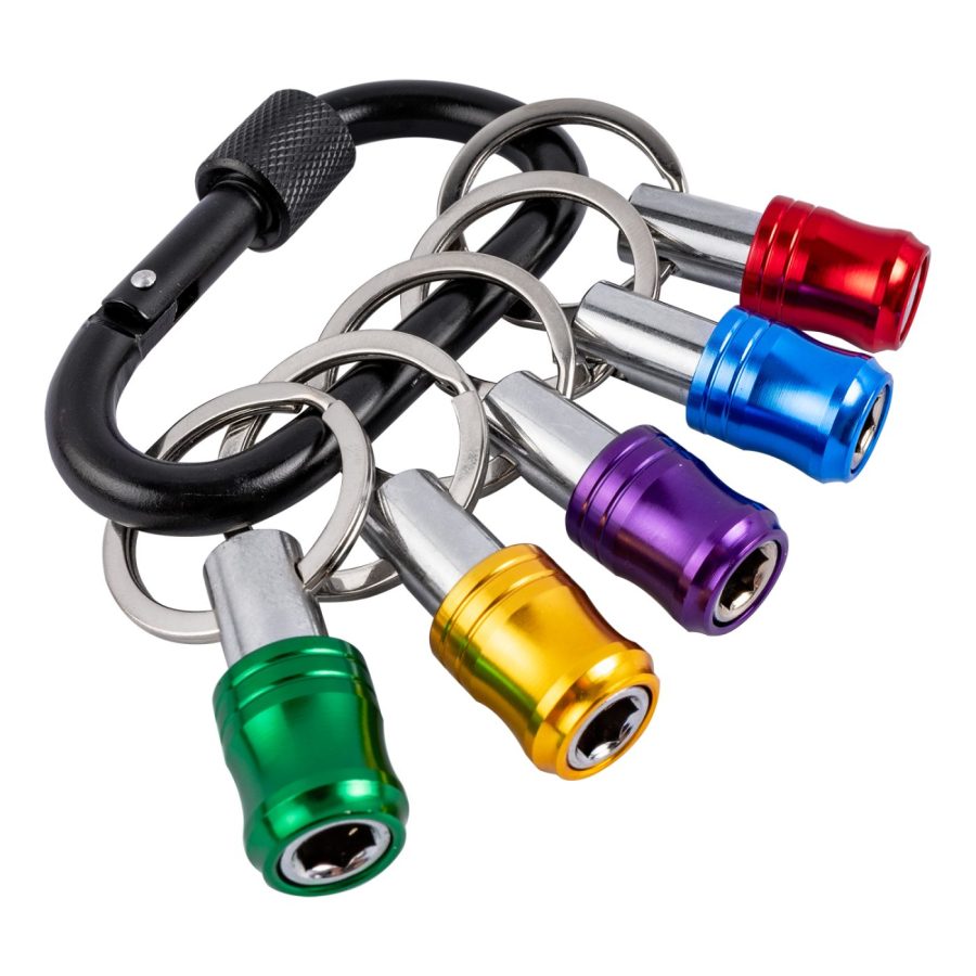 5pc Quick Release Bit Holder Set On Carabiner Clip