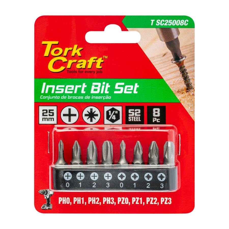 Insert Bit Set Ph & Pz 8pce Sizes 0 1 2 3 25mm Phillips Pozi