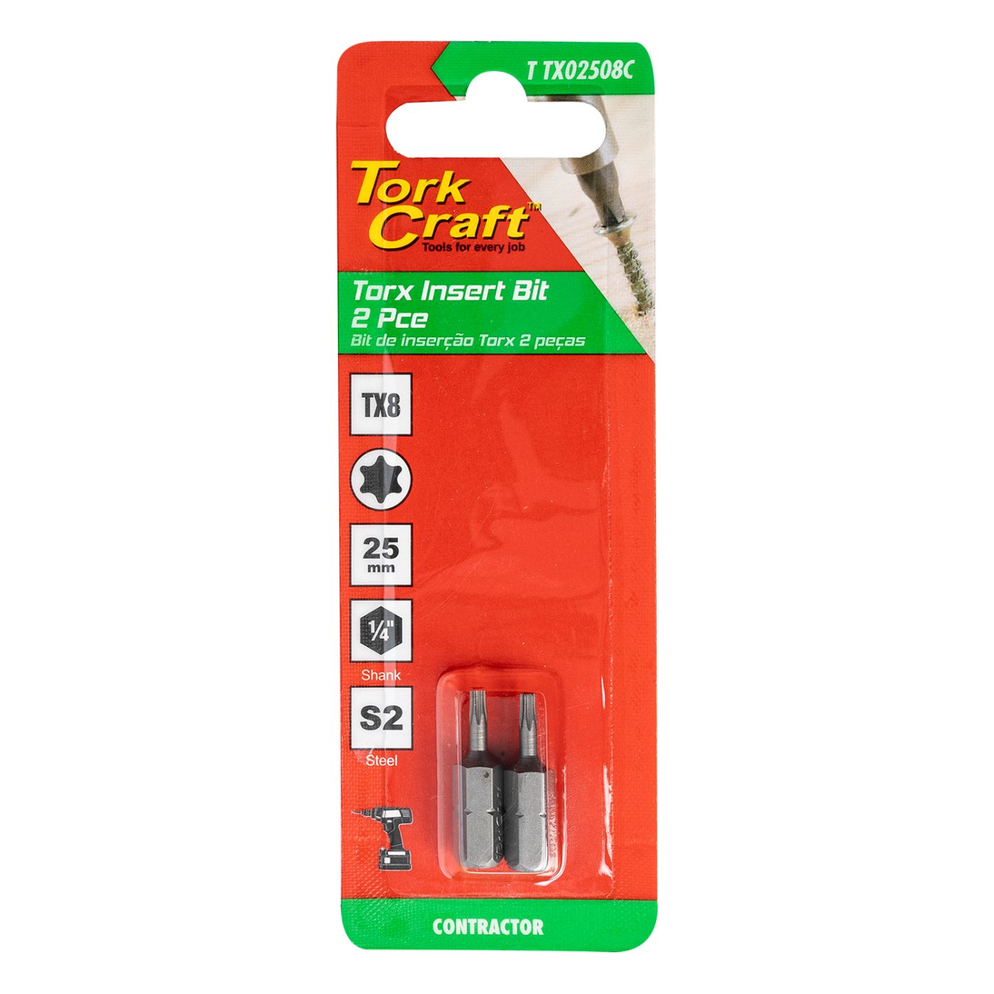 Torx Tx 8 Classic Insert Bit 25mm 2pc Carded