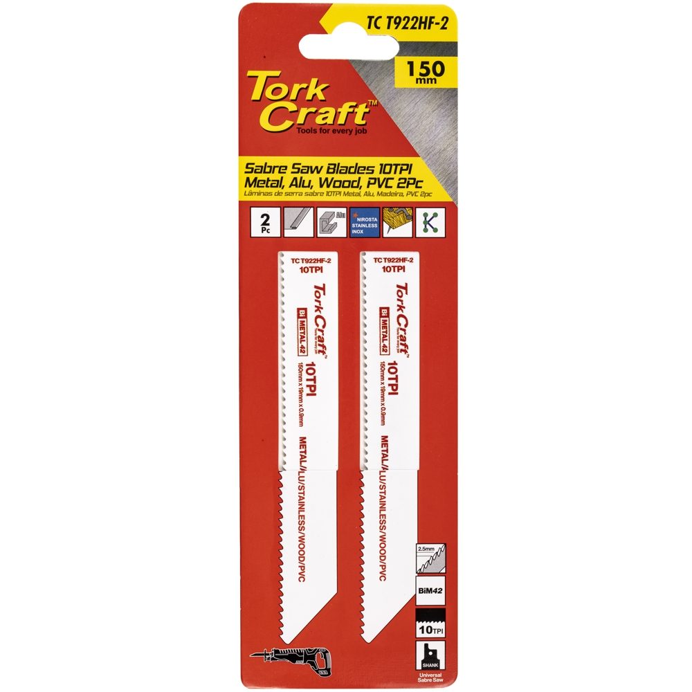 Sabre Saw Blade 150 X 2.5mm 10tpi Wood, Metal, Pvc,al 2pc