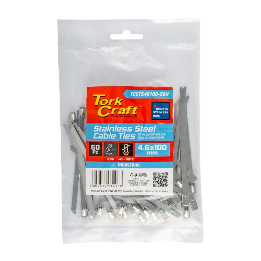 S/steel Cable Ties Ss304 4.6mm X 100mm Natural 50pc